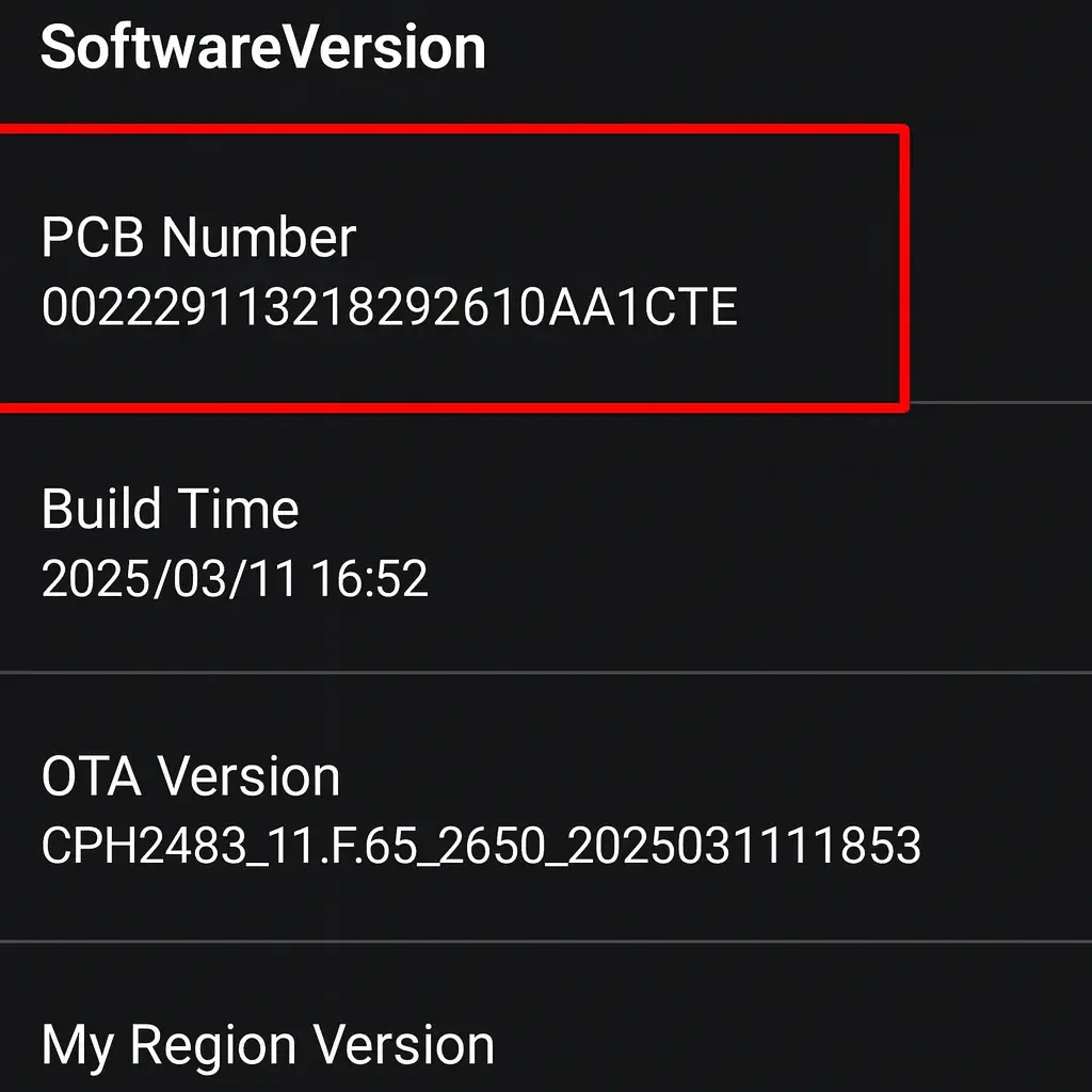 PCB NUM OPPO ONEPLUS REALME INFO